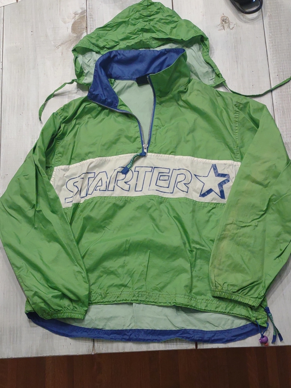 Vintage STARTER Green Pullover Windbreaker With Packable Hood